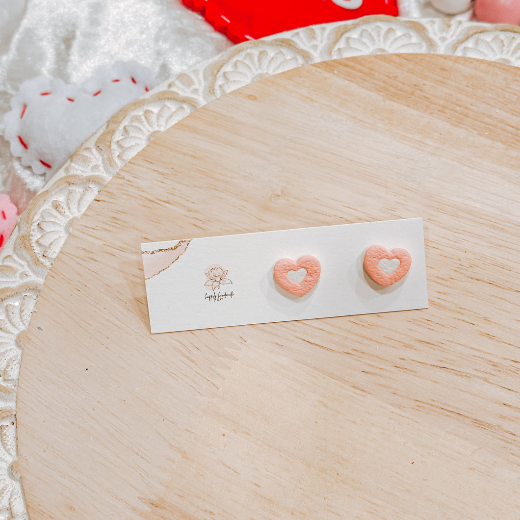 Pink/white heart studs