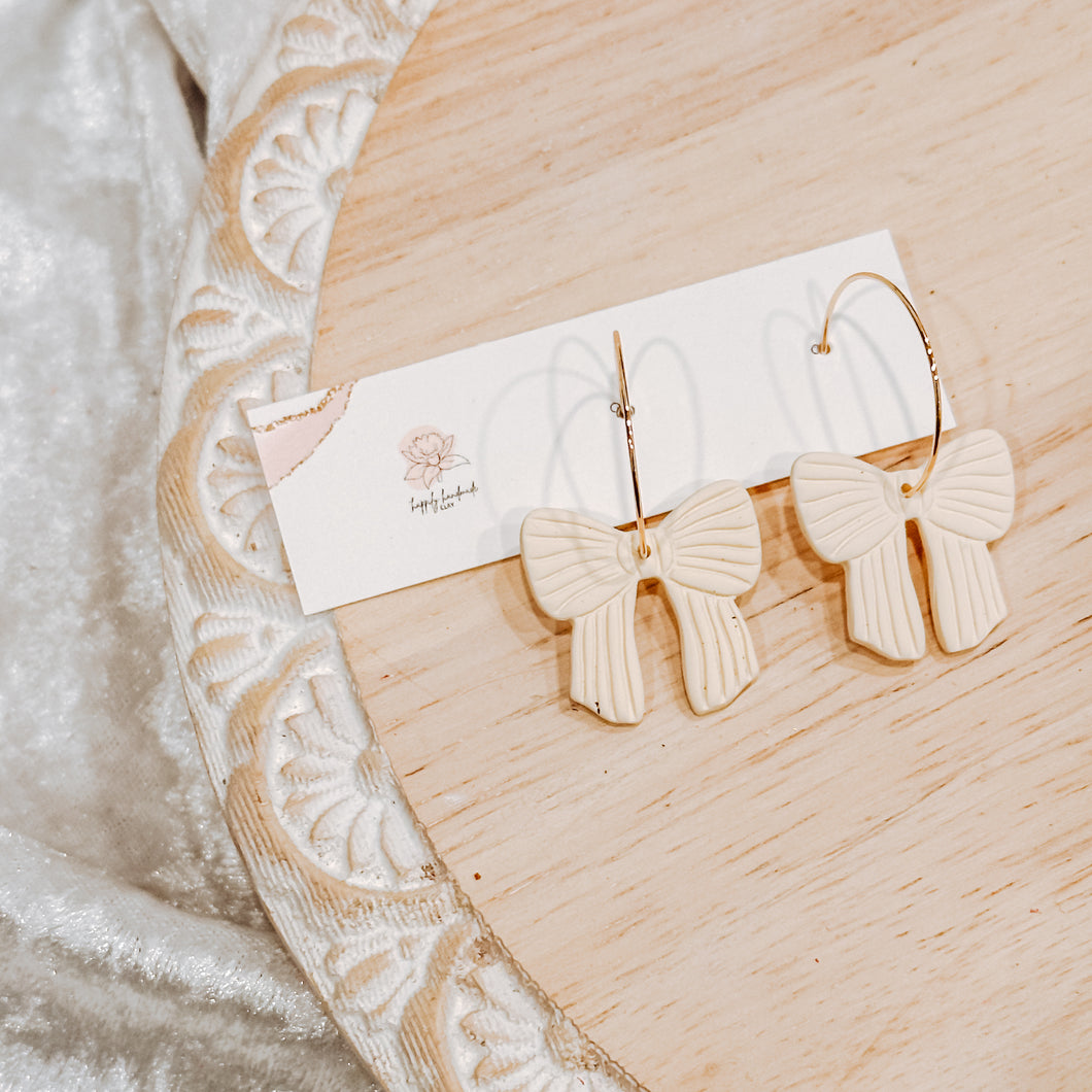 Cream Bow Hoops